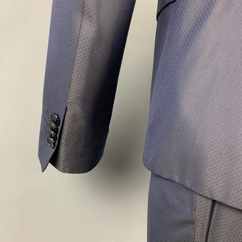BRIAN DALES Size 40 Regular Navy Dot Print Wool Blend Notch Lapel Suit