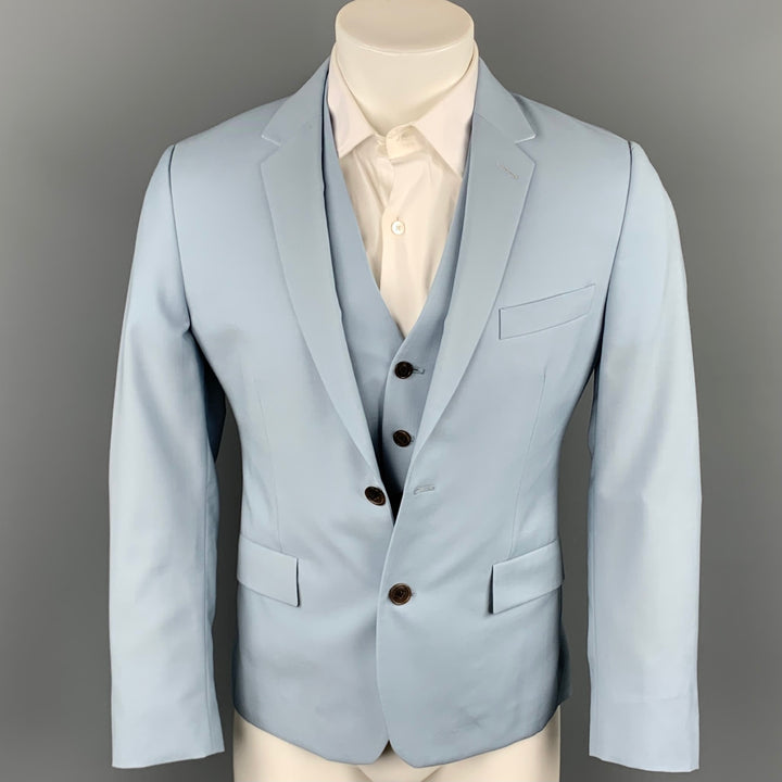 PAUL SMITH Size 38 Regular Light Blue Wool / Mohair Notch Lapel 3 Piece Suit