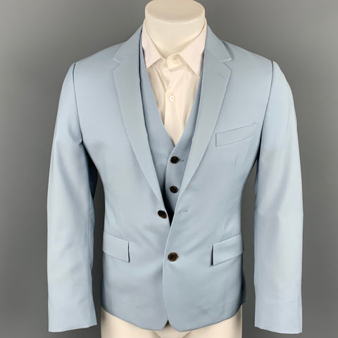 PAUL SMITH Size 38 Regular Light Blue Wool / Mohair Notch Lapel 3 Piece Suit