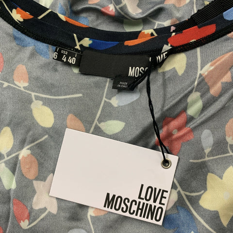 LOVE MOSCHINO Size 4 Black Multicolor Viscose Floral Black Bow Blouse