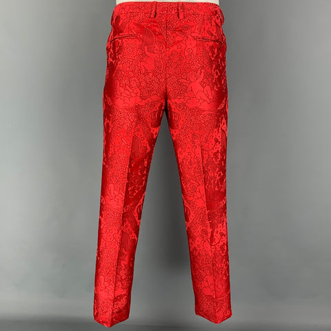 DOLCE & GABBANA Sicilia Size 44 Regular Red Jacquard Polyester Notch Lapel 3 Piece Suit