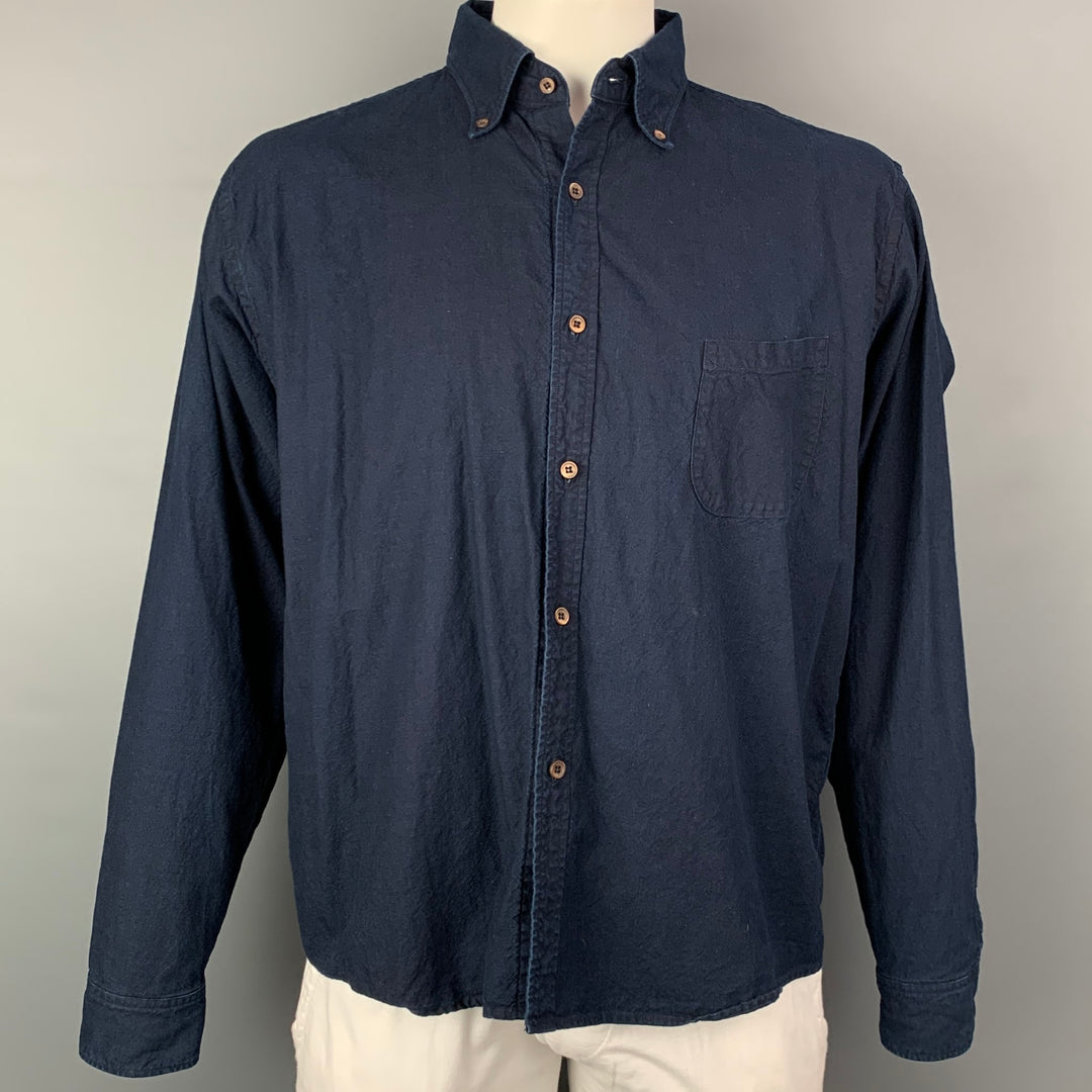 Chemise à manches longues boutonnée en coton indigo taille XL 45 tr/min