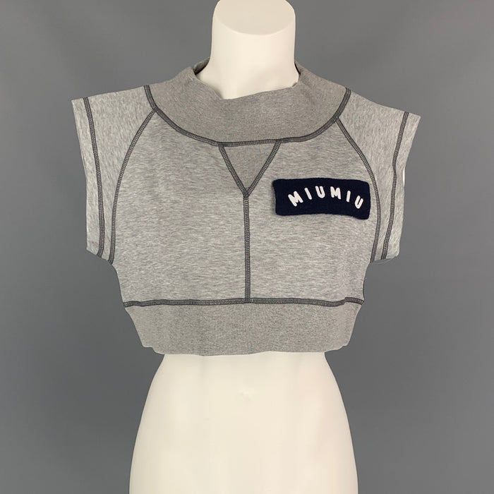 MIU MIU Size XS Gray Ribbed Cotton Fleece Top
