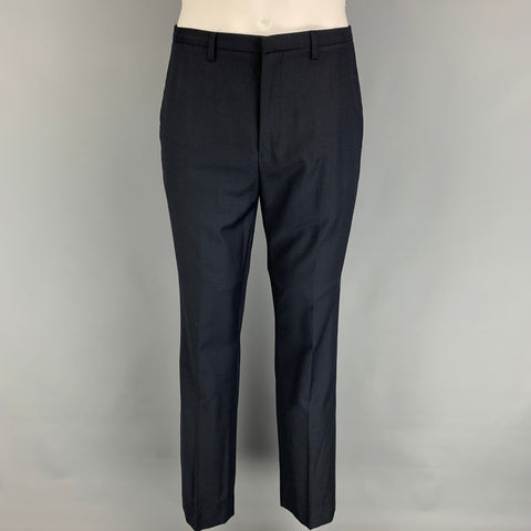 CALVIN KLEIN COLLECTION Size 36 Navy Grid Wool Peak Lapel Suit