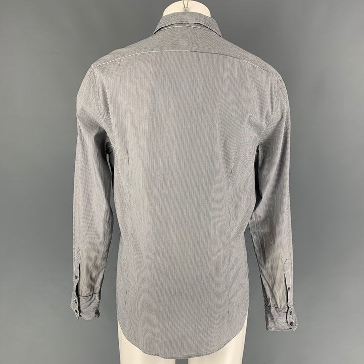 JOHN VARVATOS Taille M Chemise à manches longues boutonnée en coton à rayures blanches noires