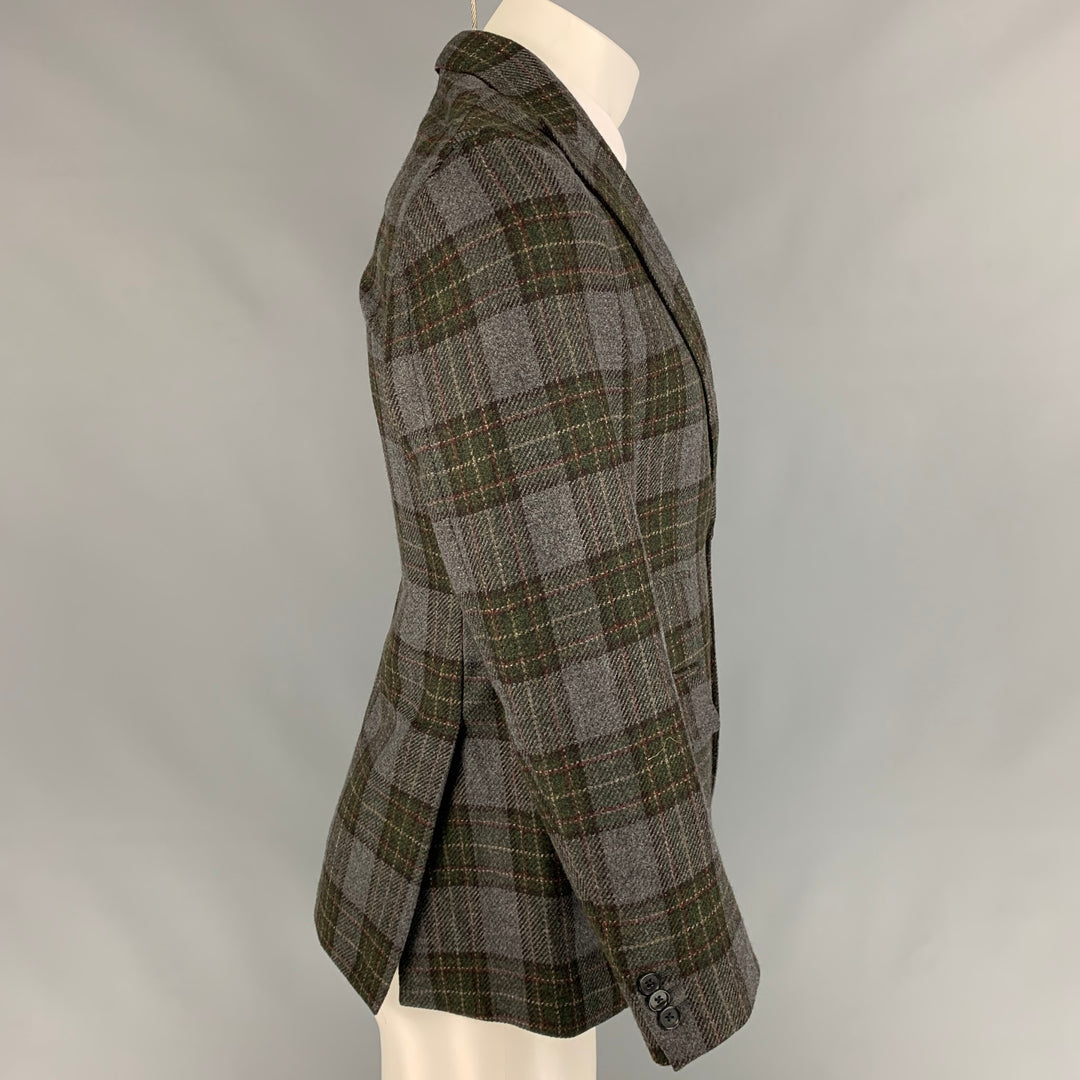 LUIGI BIANCHI Size 36 Grey & Olive Plaid Wool / Cashmere Sport Coat