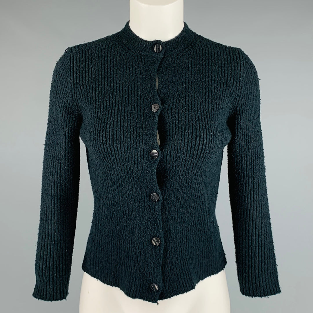 BALENCIAGA Size S Black Cotton Polyamide Ribbed Button Up Cardigan