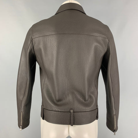 NEIL BARRETT Size M Brown Pebble Grain Leather Biker Jacket