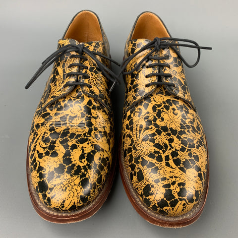 VIVIENNE WESTWOOD Size 12 Black & Yellow Abstract Leather Lace Up Shoes
