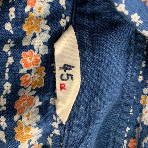 45rpm Size L Navy & Orange Floral Cotton Pop-Over Short Sleeve Shirt