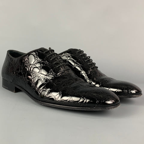 GIORGIO ARMANI Chaussures à lacets en cuir gaufré noir