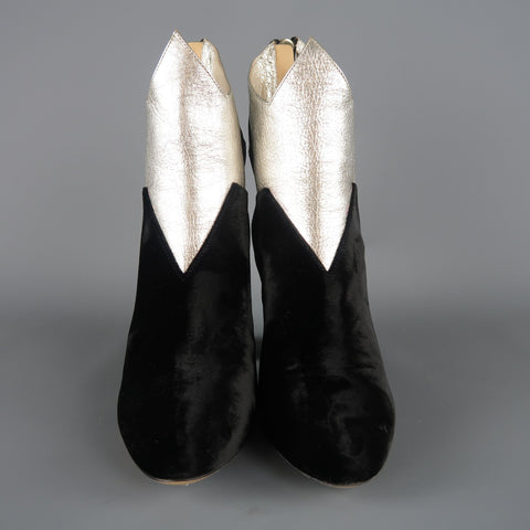 CHARLOTTE OLYMPIA Taille 7 Bottes Galactica en cuir argenté velours noir