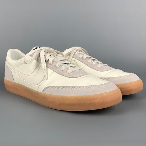 Zapatillas con cordones de cuero blanco y gris claro talla 11,5 NIKE