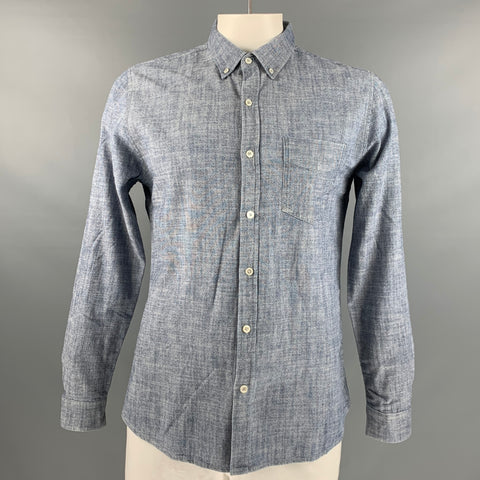 BALDWIN Size L Blue White Cotton Long Sleeve Shirt