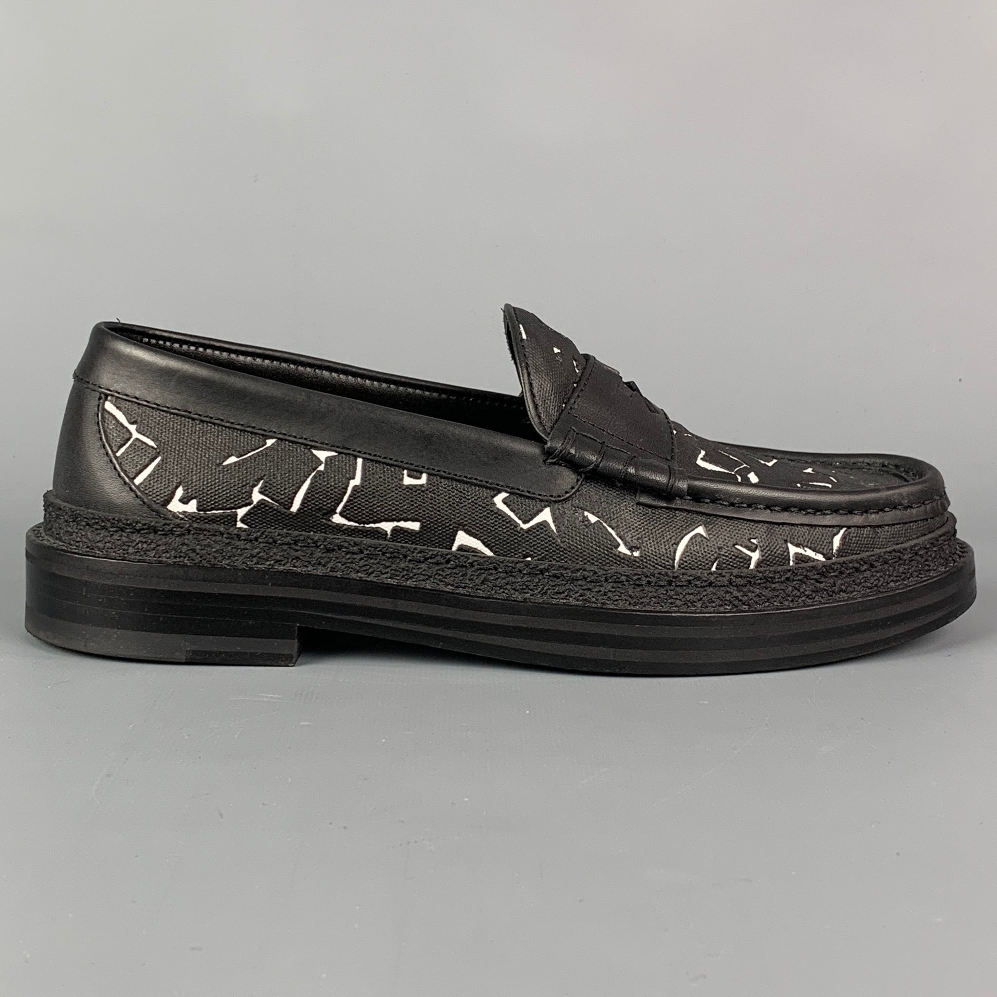 JIMMY CHOO x Eric Haze Collection Curated by Poggy Size 7.5 Black u0026 White  Coated Cotton Loafers