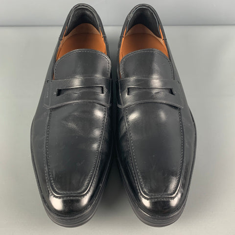 BALLY Size 10 Black Leather Penny Relon Loafers
