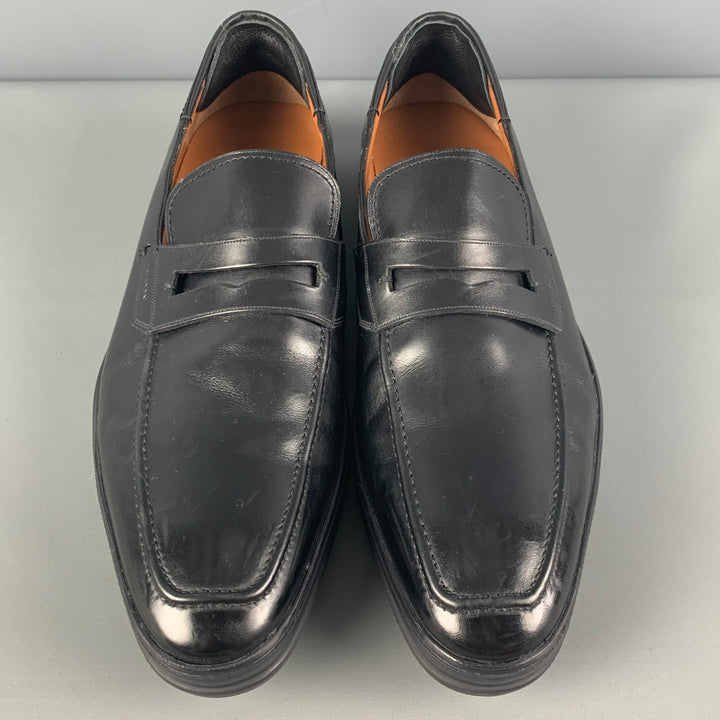 BALLY Size 10 Black Leather Penny Relon Loafers