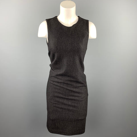 HALSTON Taille 4 Charcoal Heather Virgin Wool Blend Robe fourreau sans manches