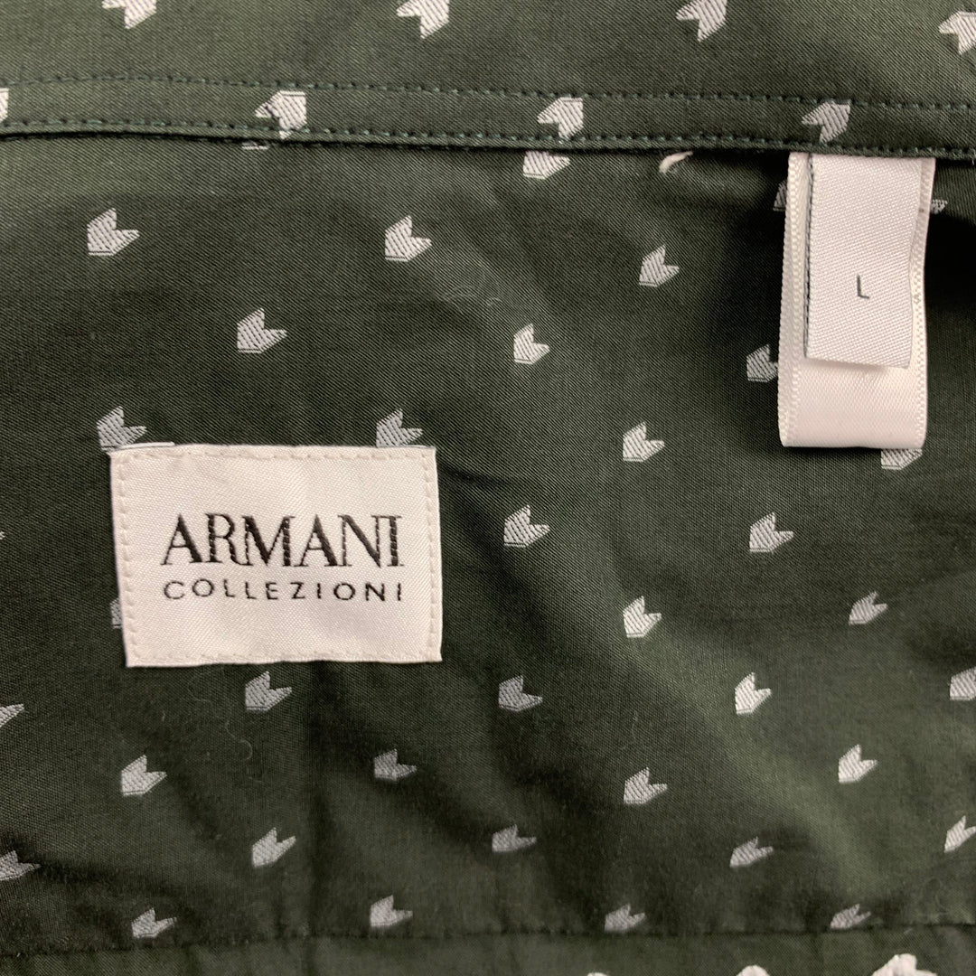 ARMANI COLLEZIONI Size L Black & Grey Print Cotton Button Up Long Sleeve Shirt
