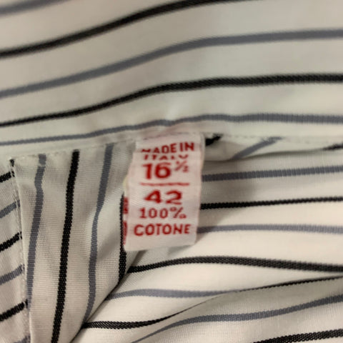 ISAIA Size L Stripe White &  Black Cotton French Cuff  Long Sleeve Shirt