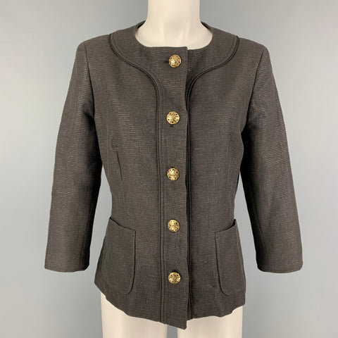 MAX MARA Size 10 Brown Cotton Blend Textured Jacket