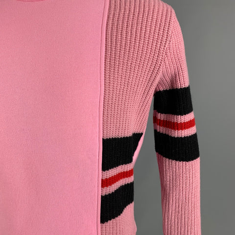 MSGM Size S Pink Black Knitted Cotton Crew-Neck Pullover