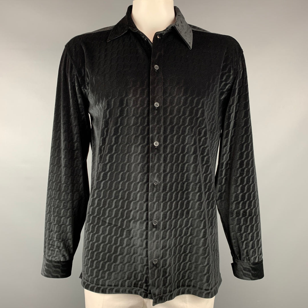 ARMANI COLLEZIONI Size XL Black Swirls Velvet Button Up Long Sleeve Shirt