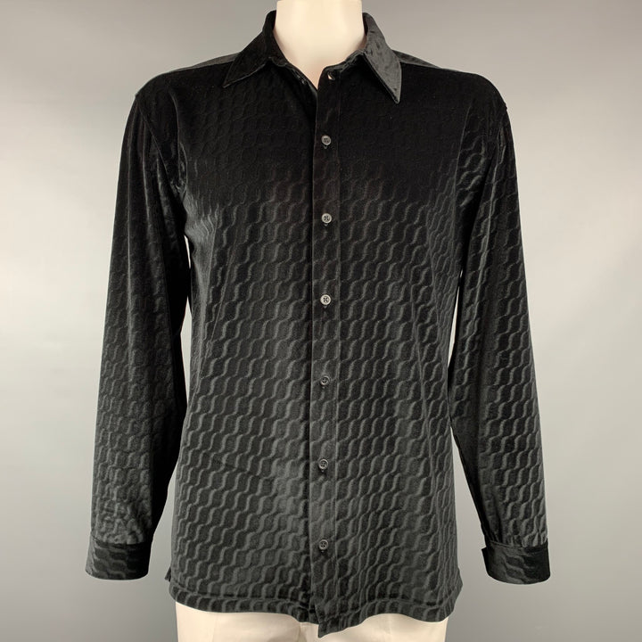 ARMANI COLLEZIONI Size XL Black Swirls Velvet Button Up Long Sleeve Shirt