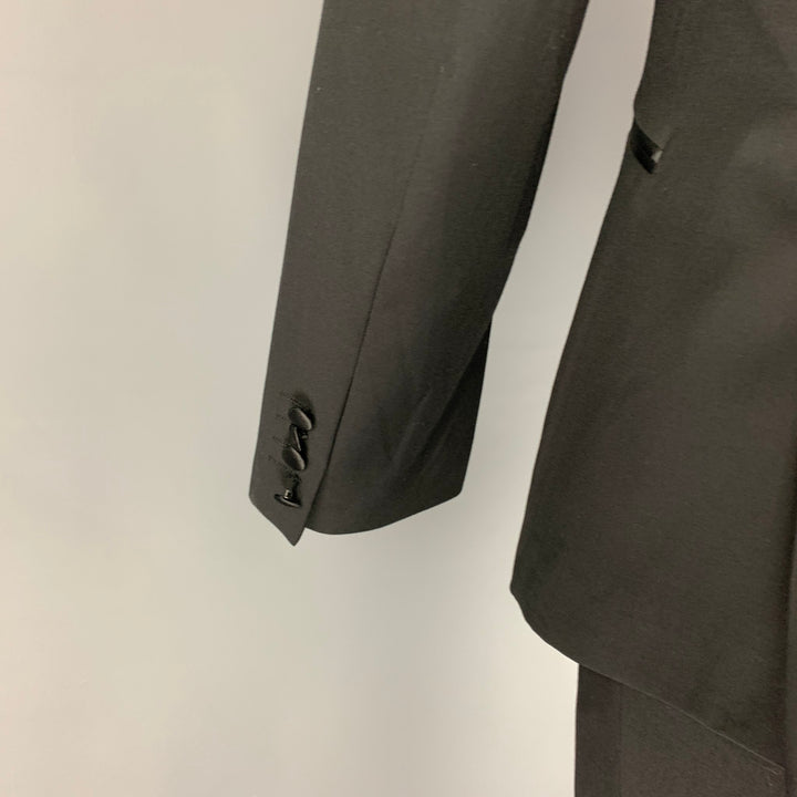 TOPMAN Size 40 Black Polyester / Viscose Peak Lapel Tuxedo Suit