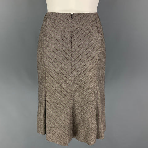 VALENTINO Size 6 Brown White Purple Virgin Wool Stripe Single Button Skirt Suit