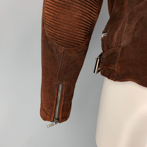 RALPH LAUREN Collection Size L Rust Textured Suede Biker Jacket