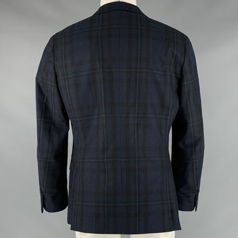 ERMENEGILDO ZEGNA Size 40 Black Navy Blackwatch Plaid Wool Sport Coat