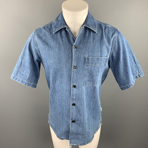 AMI by ALEXANDRE MATTIUSSI Size S Indigo Contrast Stitch Denim Short Sleeve Shirt