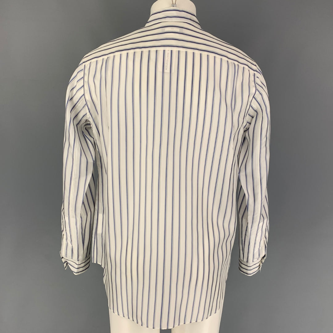 COMME des GARCONS HOMME PLUS Size M White Navy Stripe Cupra Long Sleeve Shirt