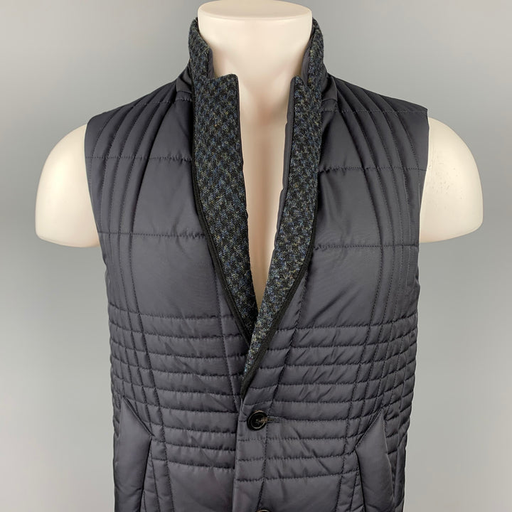 WOOYOUNGMI x Harris Tweed Size 36 Navy Quilted Nylon Notch Lapel Vest