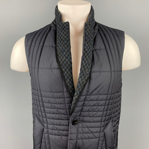 WOOYOUNGMI x Harris Tweed Talla 36 Chaleco con solapa de muesca de nailon acolchado azul marino