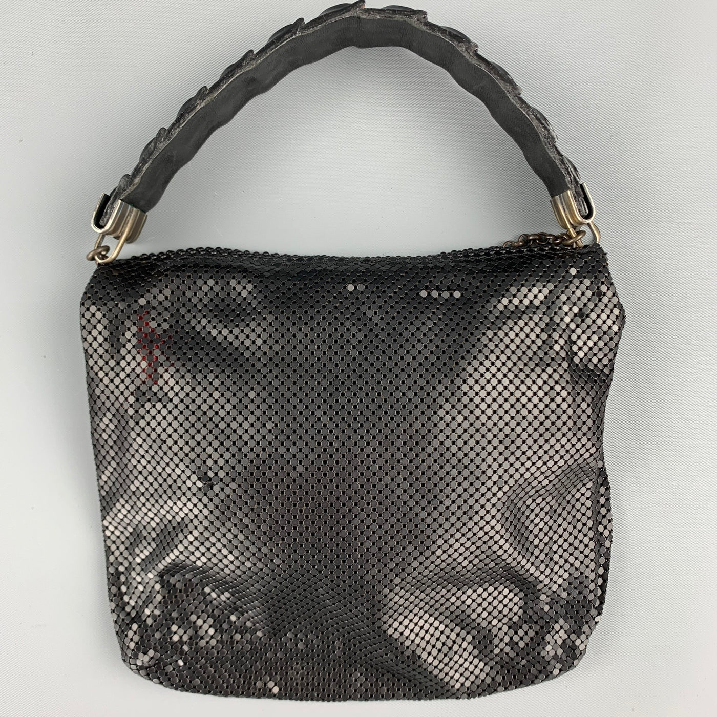 LAURA B Black Mesh Metal Alligator Evening Handbag