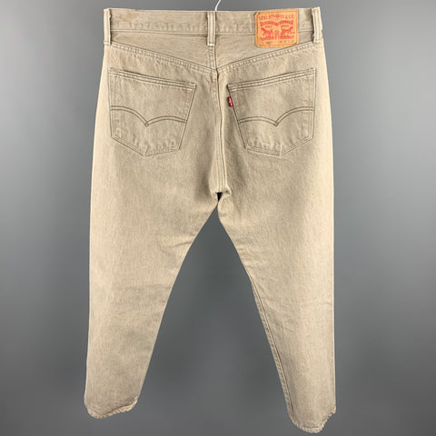 LEVI'S 501 Size 32 Khaki Wash Selvedge Denim Button Fly Jeans