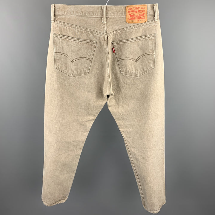 LEVI'S 501 Taille 32 Kaki Wash Selvedge Denim Bouton Fly Jeans