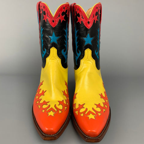 LUCCHESE 2020 Size 10.5 Multi-Color Applique Leather Cowboy Custom Boots
