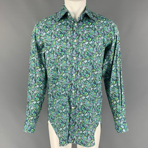 KENT CURWEN Size M Green Abstract Floral Long Sleeve Shirt