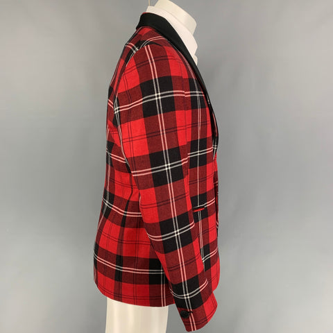 VERSACE Size 38 Red Black Plaid Wool Tailor Made Executive Sport Coat