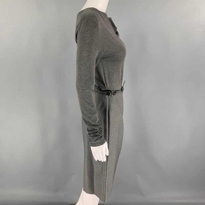 MAX MARA Size 8 Grey Viscose Belted Long Sleeve Dress