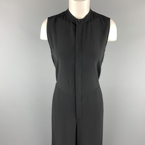 RALPH LAUREN Size 6 Black Crepe Sleeveless Band Collar Wide Leg Jumpsuit