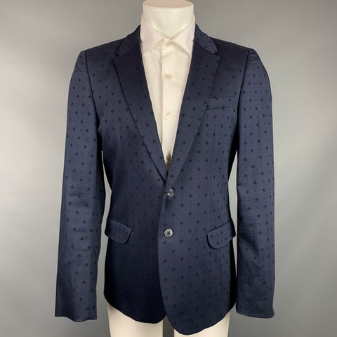 PS by PAUL SMITH Size 40 Navy Print Cotton / Viscose Notch Lapel Sport Coat