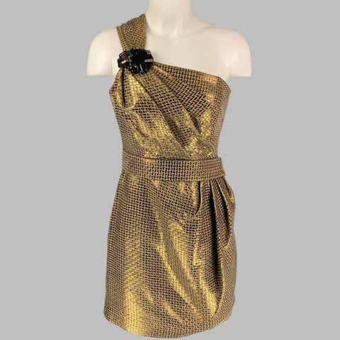 MATTHEW WILLIAMSON Size 4 Gold Cotton Blend Metallic One Shoulder Dress