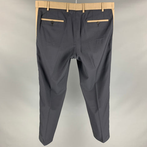 DOLCE & GABBANA Size 36 Grey & Khaki Wool Blend Pleated Dress Pants