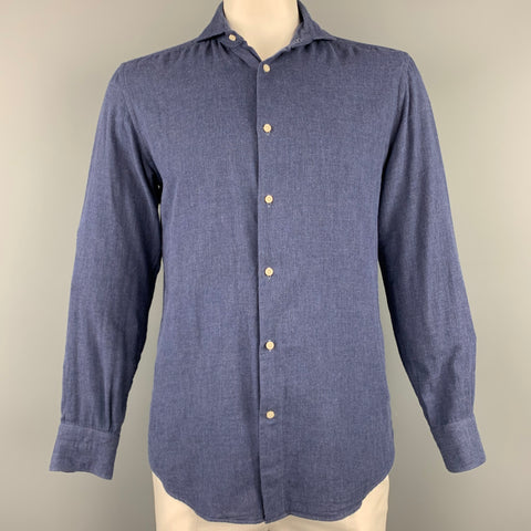BOGGI Size L Indigo Cotton Button Up Long Sleeve Shirt