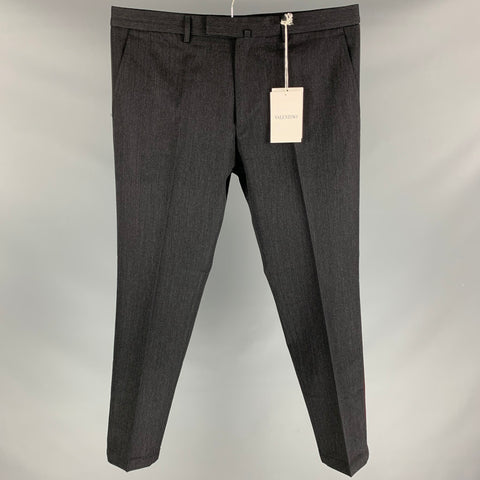 VALENTINO Size 32 Charcoal & Olive Wool Tuxedo Dress Pants