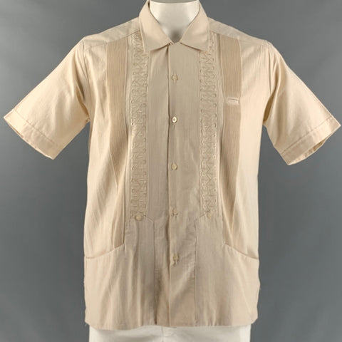 GUAYABERAS Size L Beige Embroidery Linen Short Sleeve Shirt